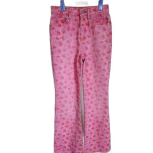 BDG Urban Outfitters High-Rise Flare Jeans Pink Retro Floral Denim Sz 25